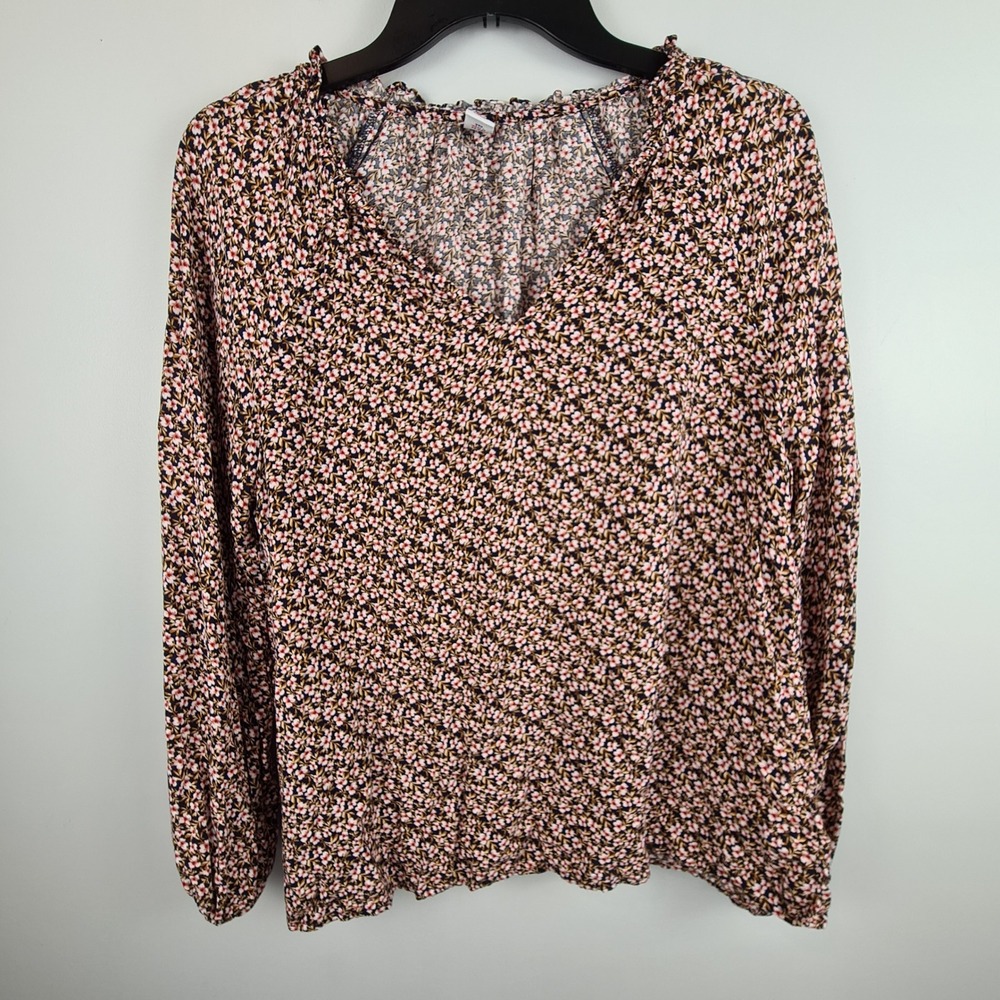 Old Navy Womens Small Floral V-Neck Ruffle Blouse Long Sleeve Viscose Boho Top